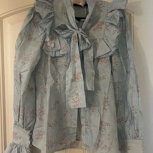 Selkie Floral Ruffle Blouse with Bow